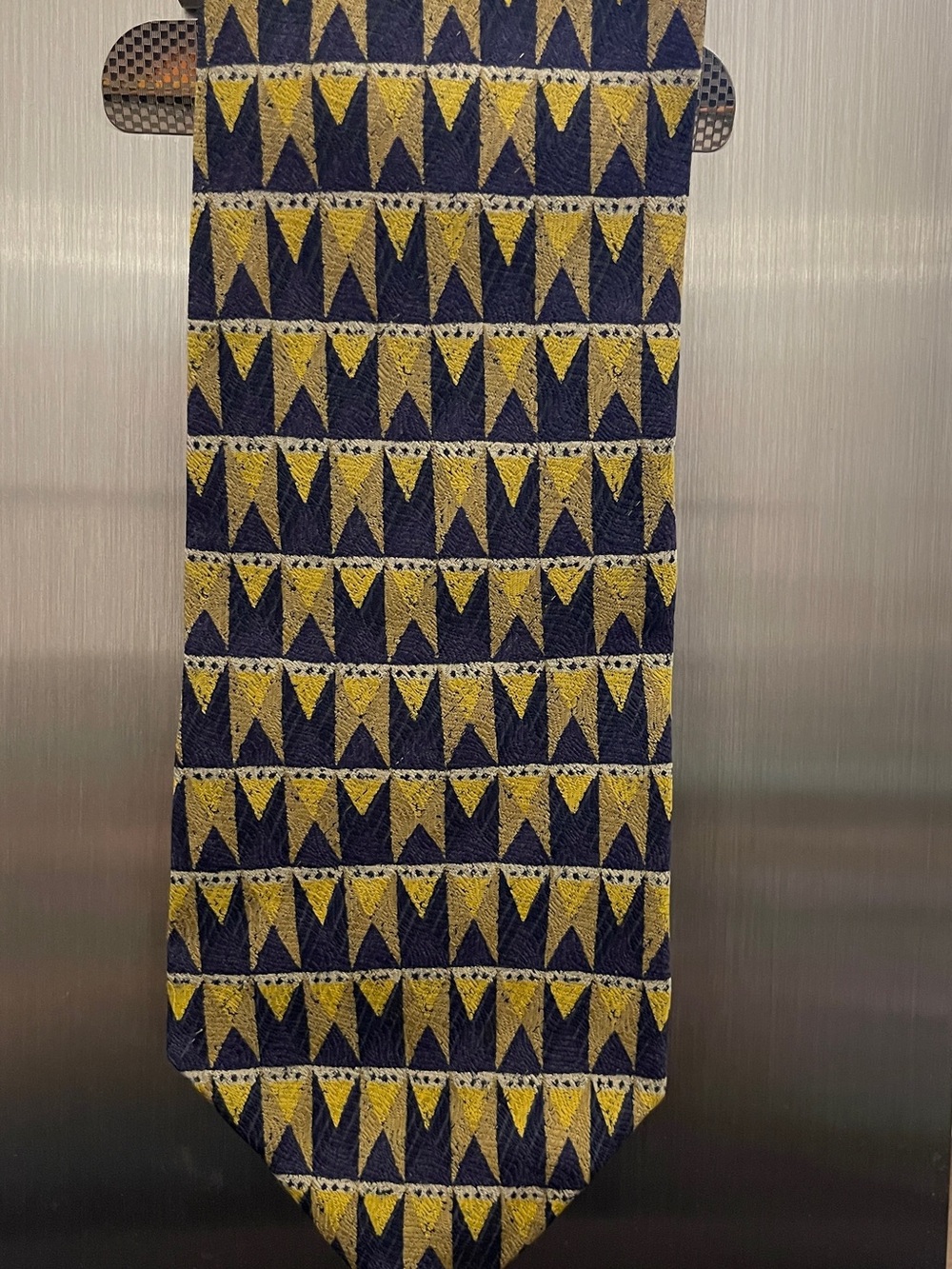 Men's Navy and Yellow Geometric Silk Tie